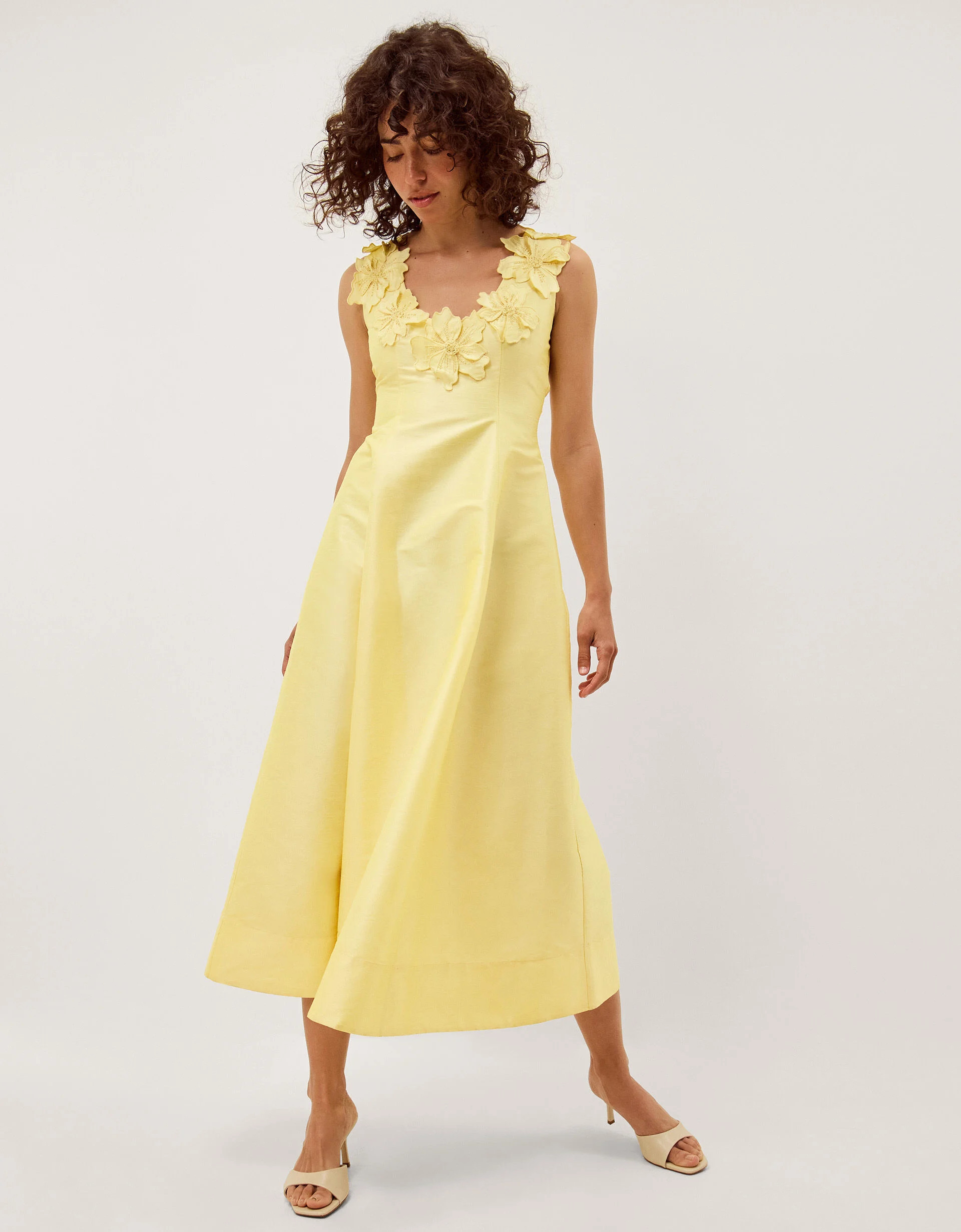 Phoebe Sleeveless Appliqué Midi Dress Yellow | Monsoon (UK)
