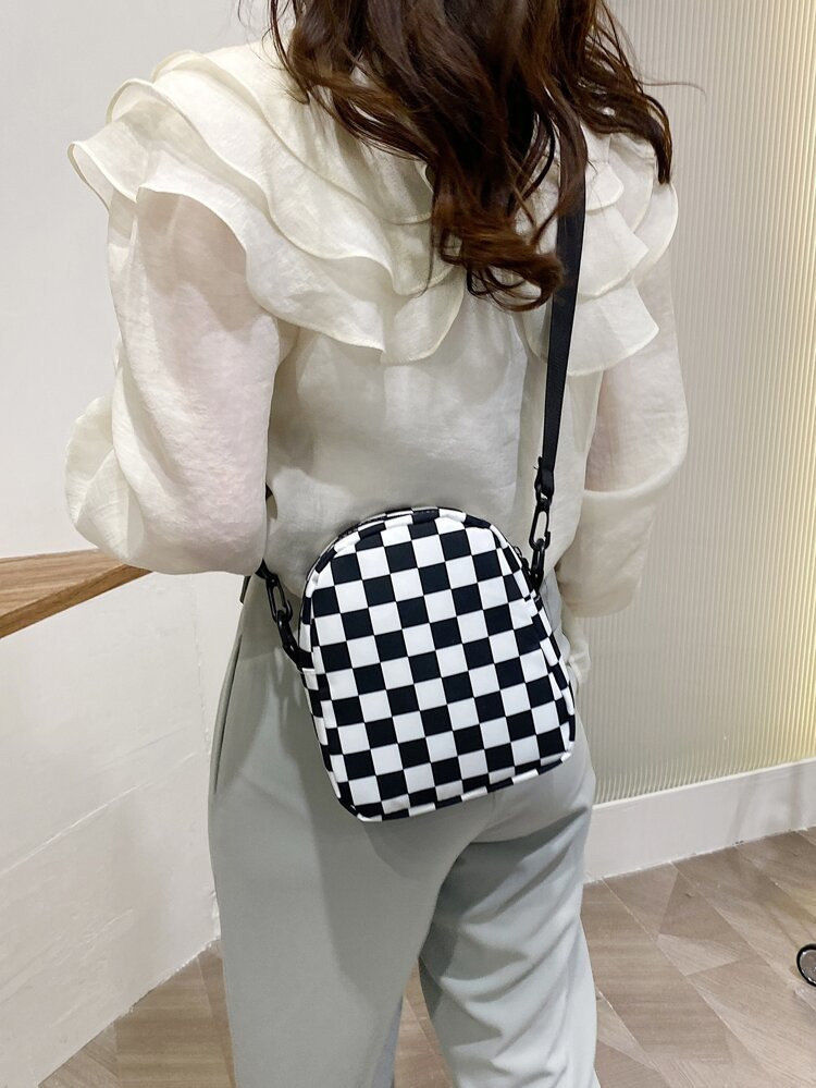 Two Tone Checkered Pattern Square Bag | SHEIN