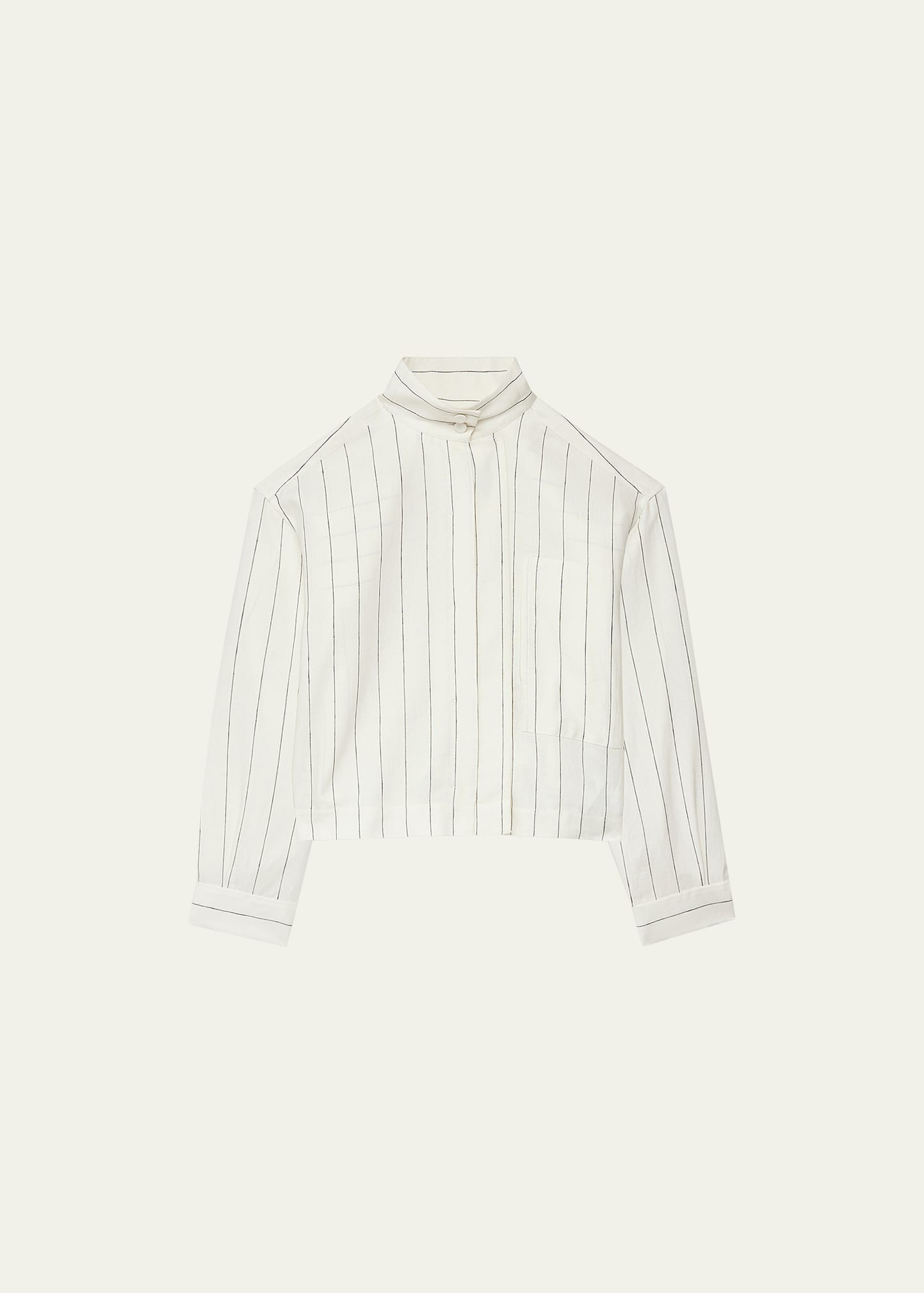 Another Tomorrow Stripe Stand-Collar Crop Linen Shirt | Bergdorf Goodman