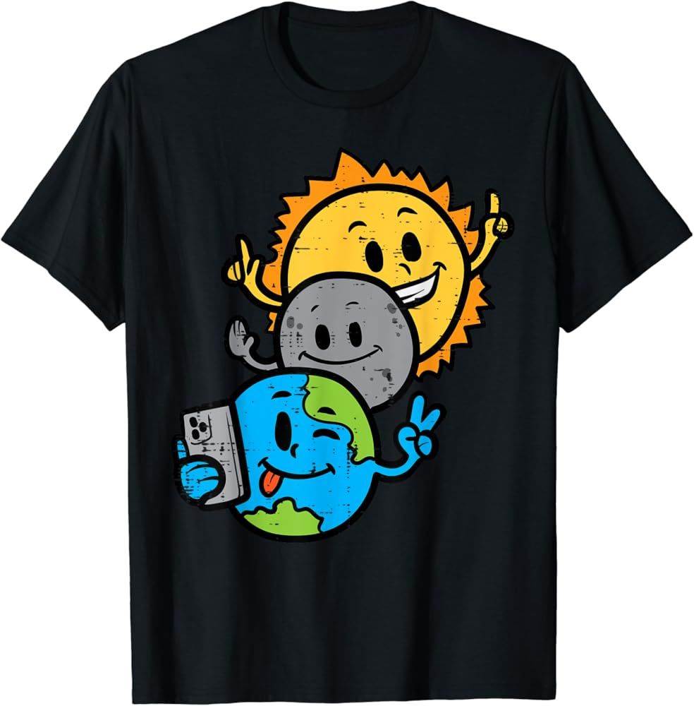 Selfie Earth Moon Sun Funny Total Solar Eclipse 2024 Kids T-Shirt | Amazon (US)