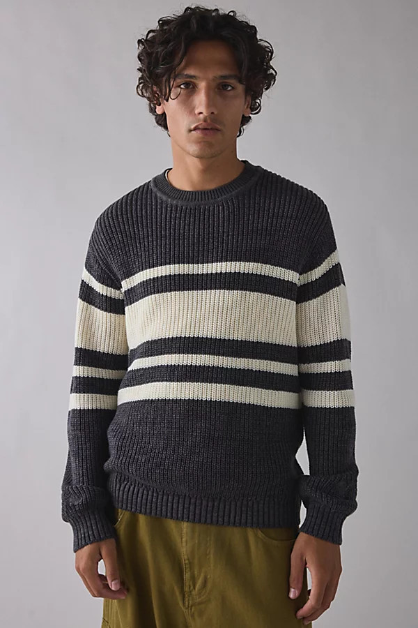 Urban Outfitters UO Fisherman Crew Neck Sweater in Black, Men's at Urban Outfitters | Urban Outfitters (US and RoW)