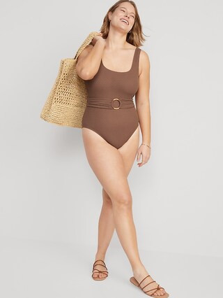 Belted Crochet One-Piece Swimsuit for Women | Old Navy (US)