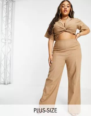 Missguided Plus wide leg pants with seam front in brown | ASOS (Global)