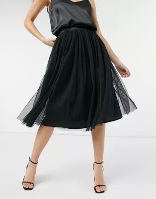 Lace & Beads tulle midi skirt in black | ASOS (Global)