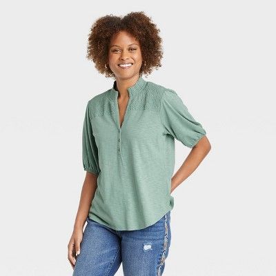 Women's Smocked 3/4 Sleeve Henley Shirt - Knox Rose™ | Target