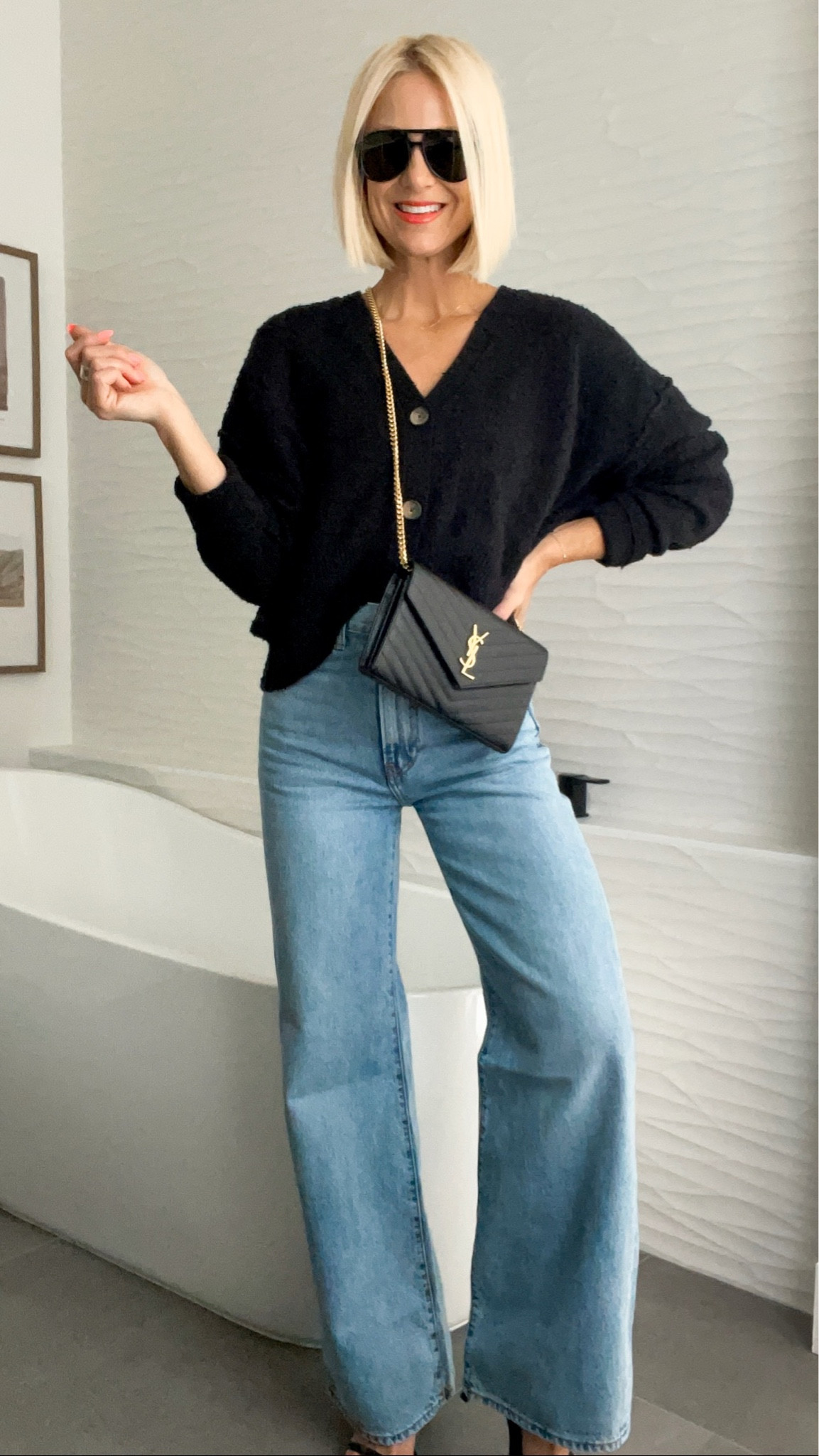 Date night outfit. New, full length Levi’s ribcage jeans— flattering, comfortable and wear well dressed up or down. Oversized boucle inspired cardi. More colors! 
Cardigan— size small; runs big
Jeans— size 27x32; runs tts (or size up if between sizes)
Lipstick- true coral

#LTKfindsunder100 #LTKSeasonal