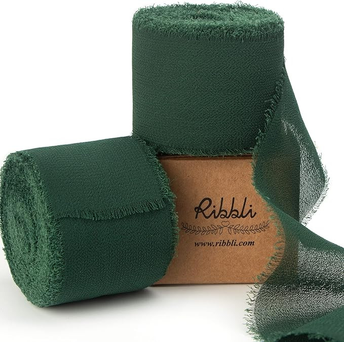 Ribbli Forest Green Chiffon Ribbon 1-1/2 inch x 20 Yard Handmade Fringe Chiffon Silk Ribbon,Black... | Amazon (US)