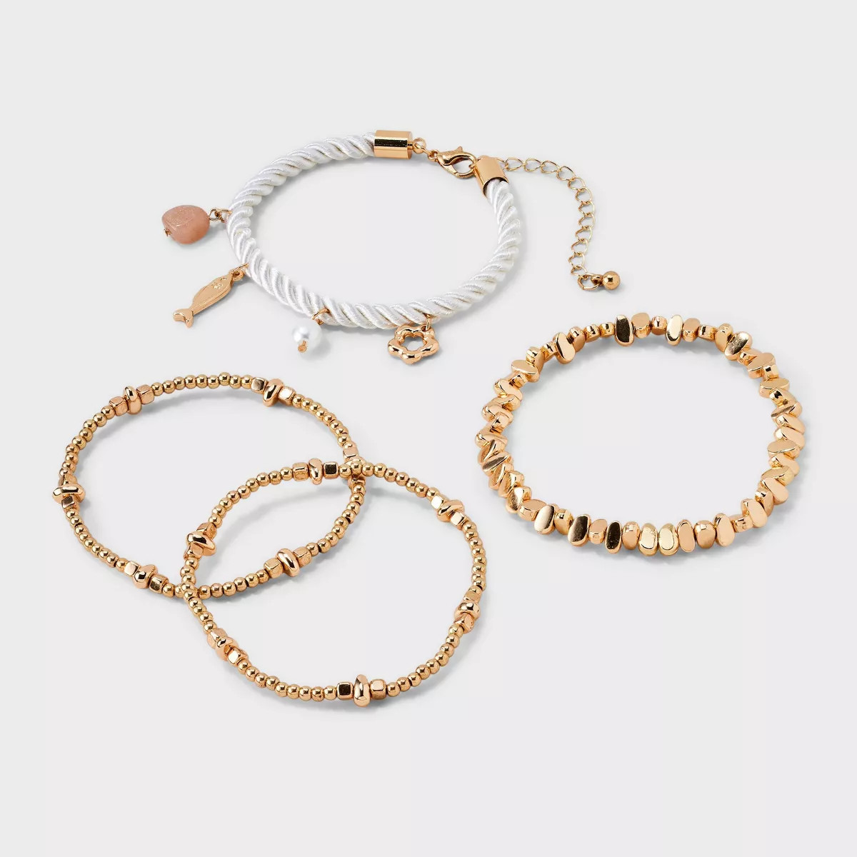 Mixed Semi Precious Aventurine Charm Corded Bracelet Set 4pc - Universal Thread™ Ivory | Target