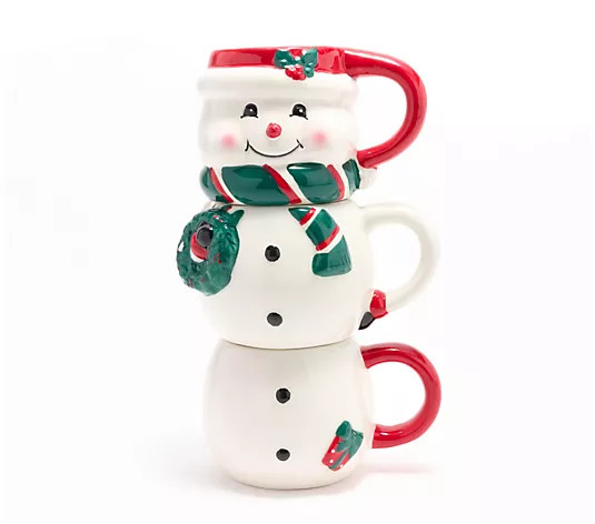 3pc Stackable Holiday Ceramic Mugs with Gift Box by Valerie - QVC.com | QVC