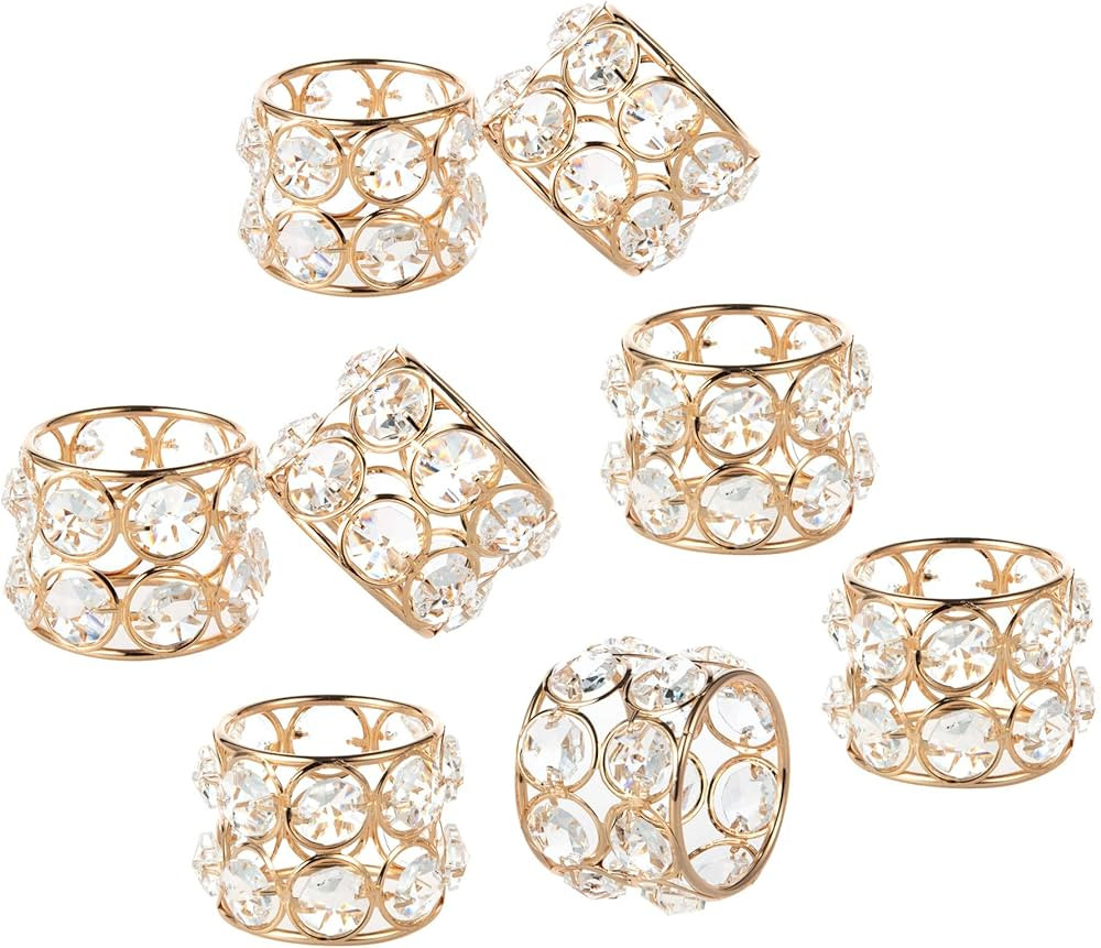 Feyarl Set of 8pcs Crystal Napkin Rings Shinny Table Dinner Napkin Ring Holders for Wedding Centerpi | Amazon (US)