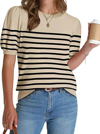 WIHOLL Women's Puff Short Sleeve Sweater 2026 Spring Summer Tops Trendy Business Causal Outfits W... | Amazon (US)
