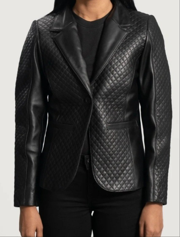 Black quilted leather blazer. Can tailor for your size and height.

#LTKMidsize #LTKPetite #LTKSeasonal
