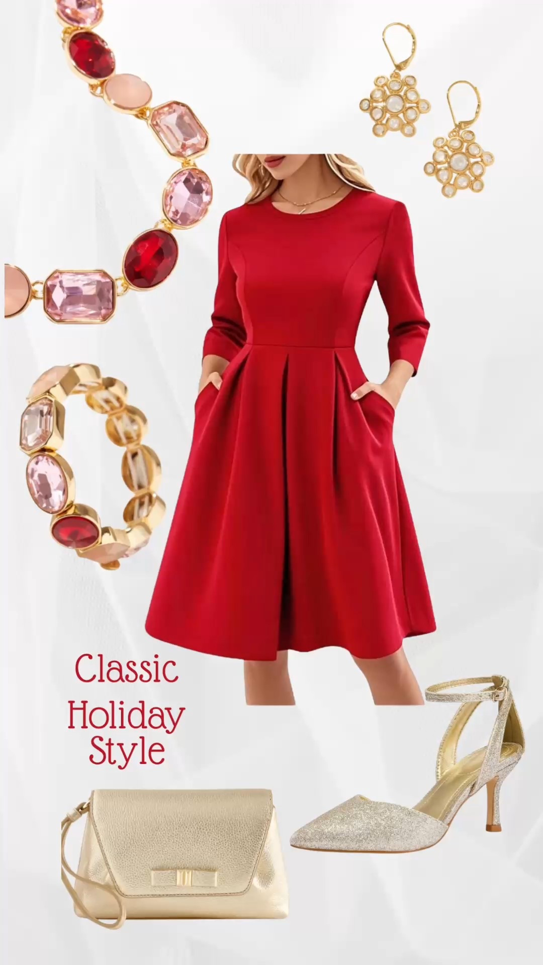 Classic holiday style for all your parties and special occasions. 
#holidayattire #holidaydress #reddress

#LTKHoliday #LTKFindsUnder50 #LTKGiftGuide