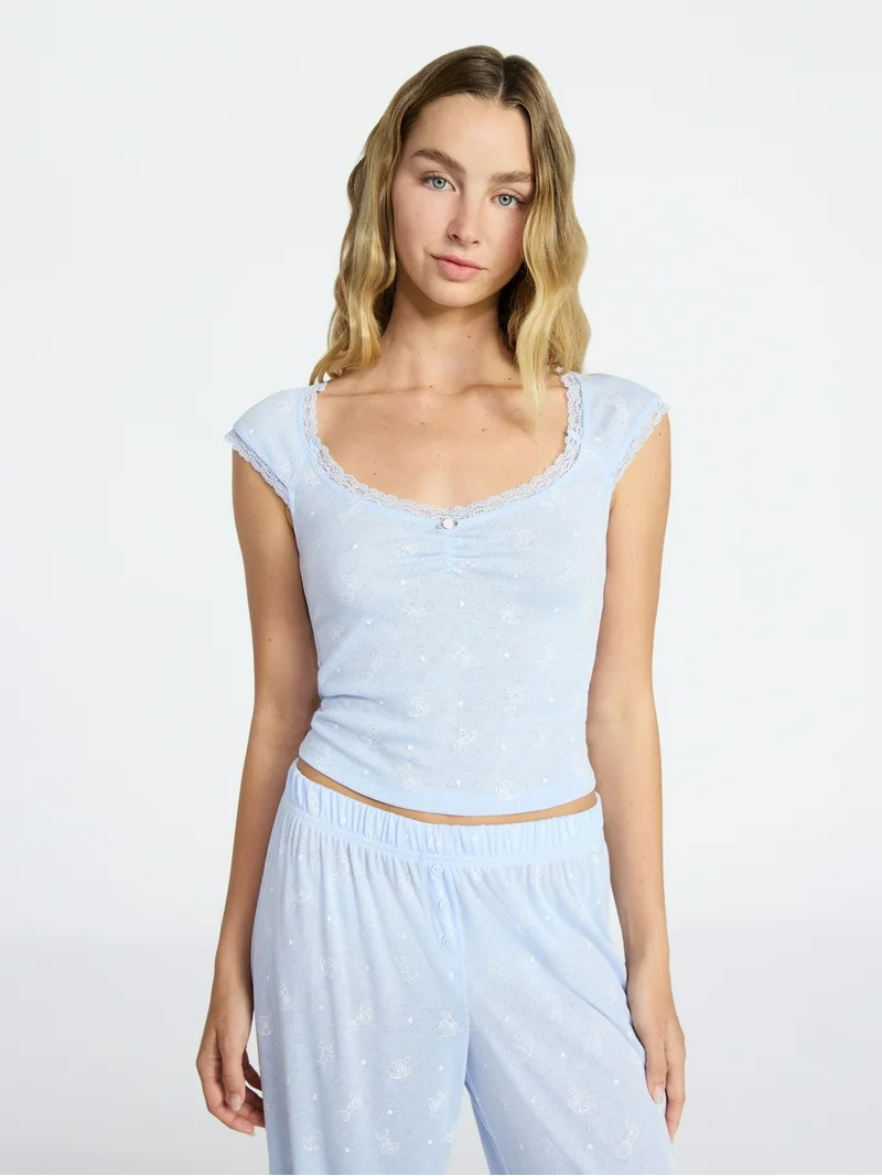 No Boundaries Sleep Pointelle Knit Baby Tee, Women’s XXS-3X | Walmart (US)