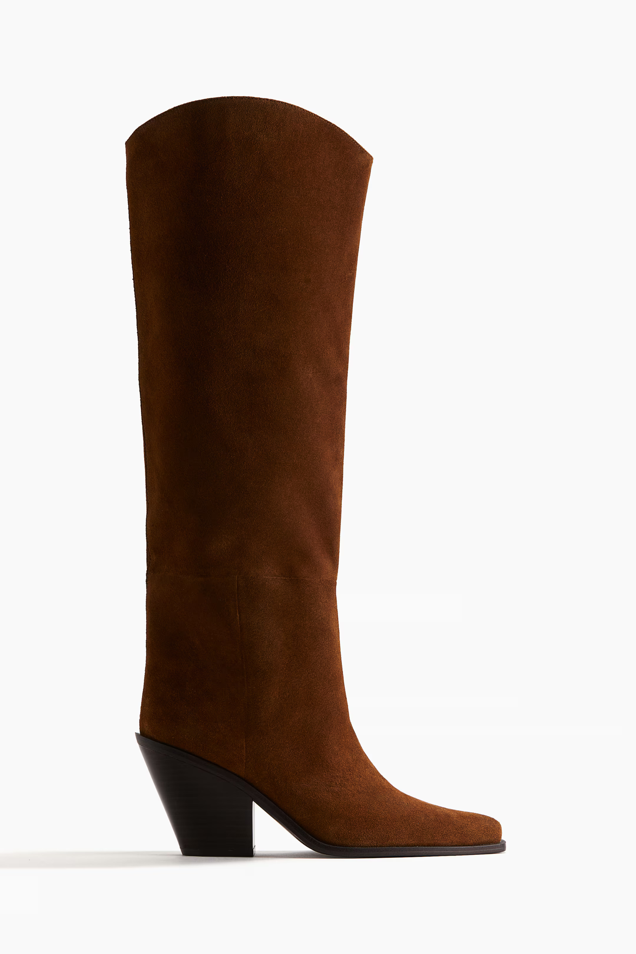 Bottes en cuir de hauteur genou - Talon haut - Marron - FEMME | H&M FR | H&M (FR, IT, ES, PT, BE)