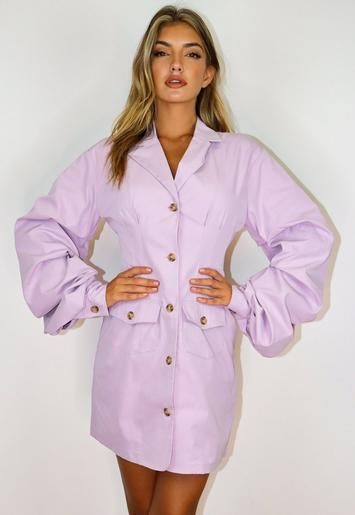 Mauve Ruched Sleeve Button Blazer Dress | Missguided (US & CA)
