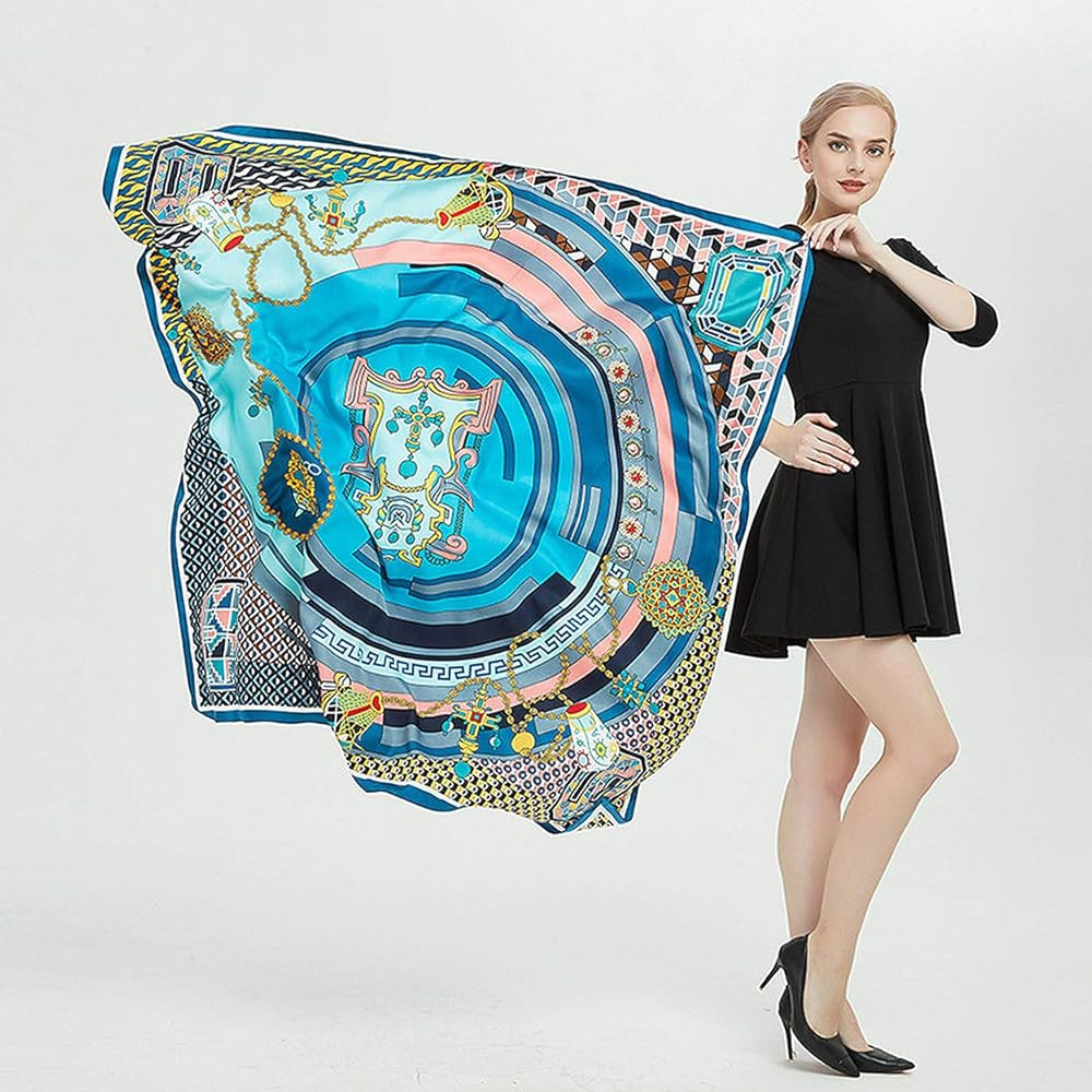 ba knife Fashion Silk Square Scarf Check Floral Head Scarf Neck Hair Tie for Women 51x51 Inches | Amazon (US)