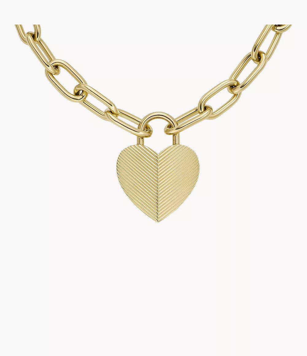 Harlow Linear Texture Heart Gold-Tone Stainless Steel Pendant Necklace | Fossil (US)