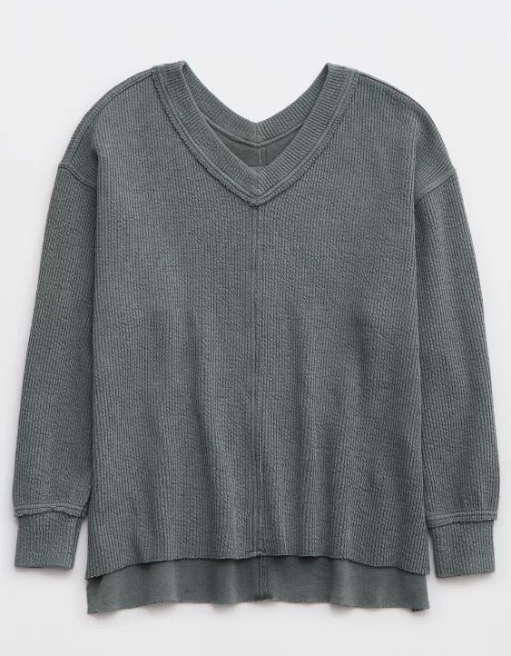 Aerie Wonder Textured V-Neck Sweatshirt | Aerie