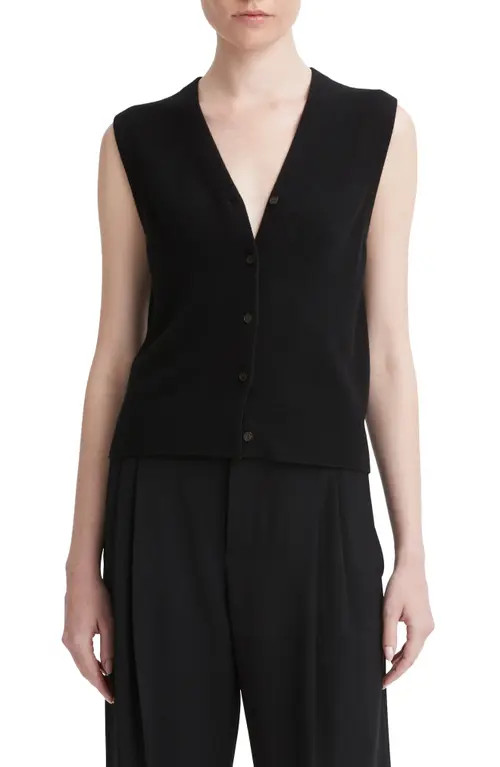 Vince Shrunken Button Wool & Cashmere Blend Vest in Black at Nordstrom, Size Xx-Small | Nordstrom