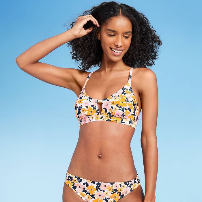 Women's Bralette Cut Out Bikini Top - Kona Sol™ Yellow Vintage Blossoms | Target