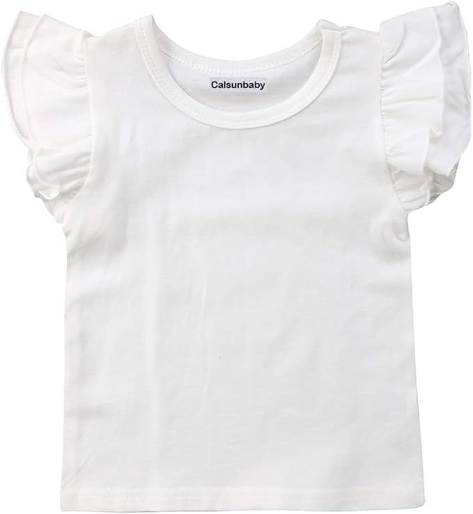 Infant Toddler Baby Girl Top Basic Plain Ruffle T-Shirt Blouse Casual Clothes | Amazon (US)