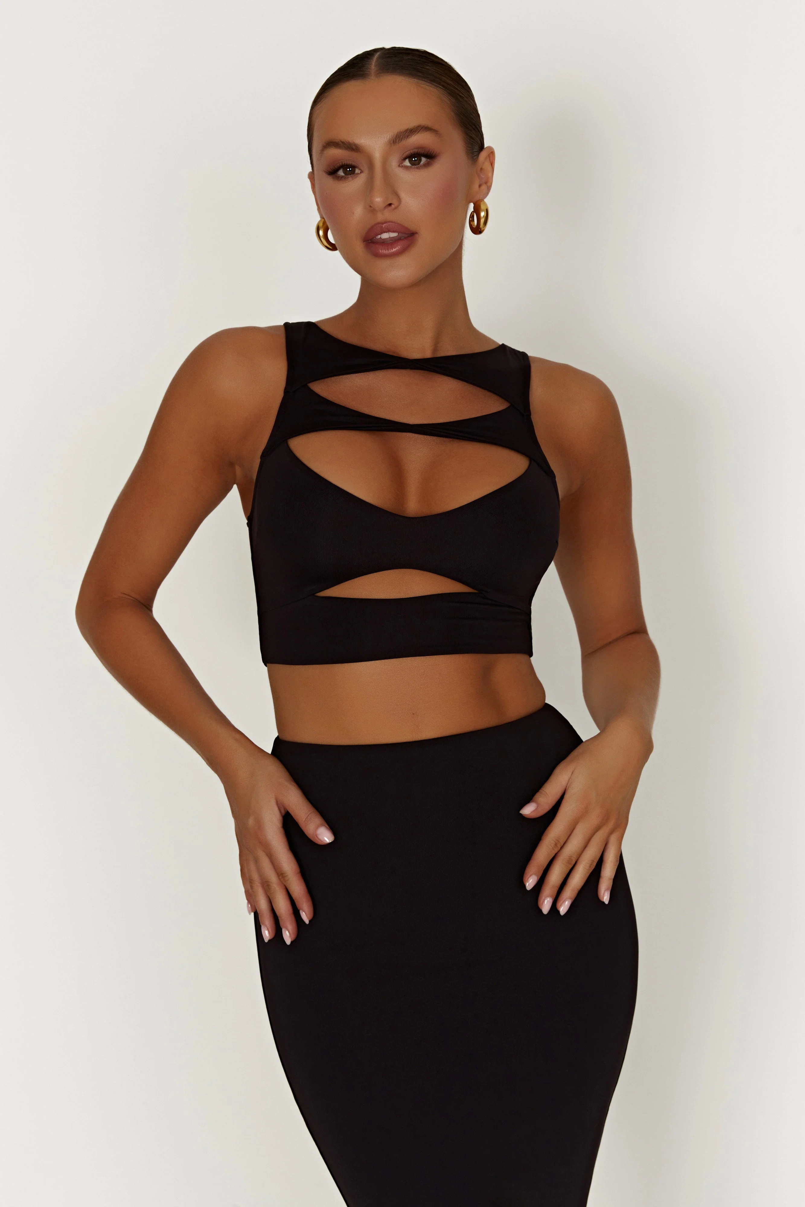 Chloe Cut Out Crop Top - Black | MESHKI US