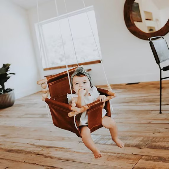 Genuine Leather baby swing, baby Christmas gift | Etsy (US)