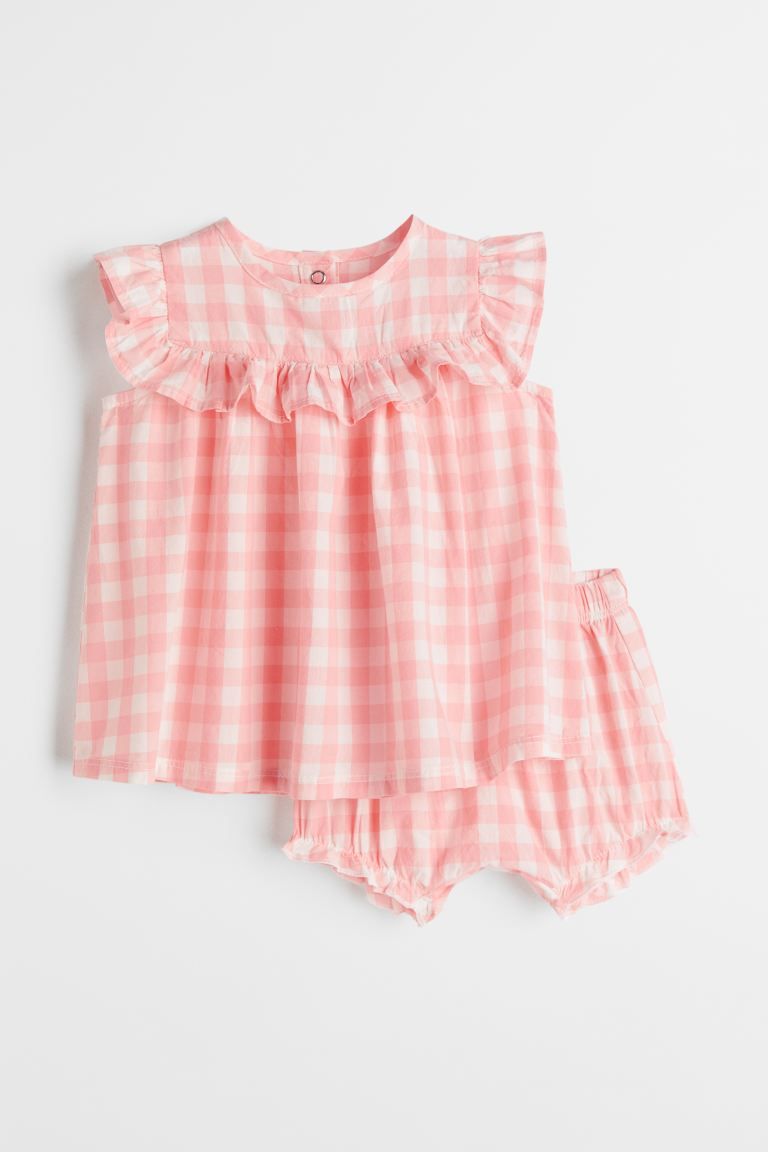 Set with a sleeveless dress and puff pants in woven cotton fabric. Dress with concealed snap fast... | H&M (US + CA)