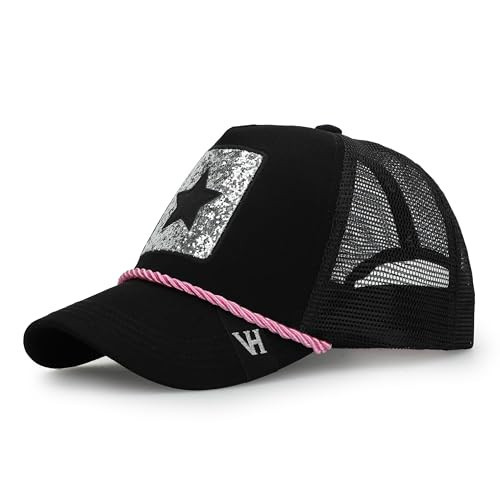 Vintage Havana Black Trucker Hats Women Silver Glitter Patch Black Star & Pink Rope | Mesh Adjustable Snapback Hat | Women Baseball Cap | Amazon (US)