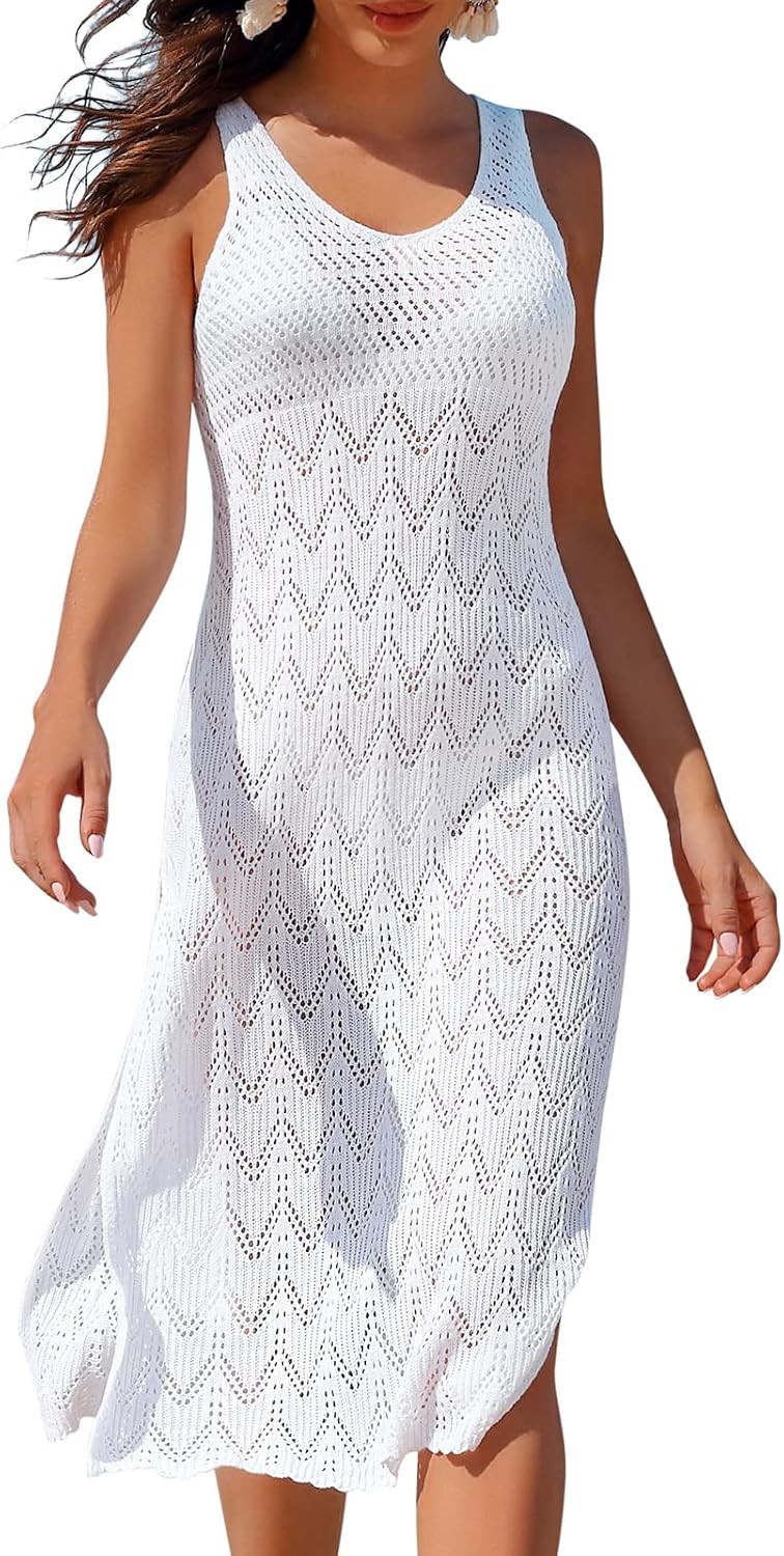 SOCIALA Womens Swimsuit Cover Up Side Split Crochet Coverup Long Beach Dress Sleeveless Bikini Ba... | Amazon (US)