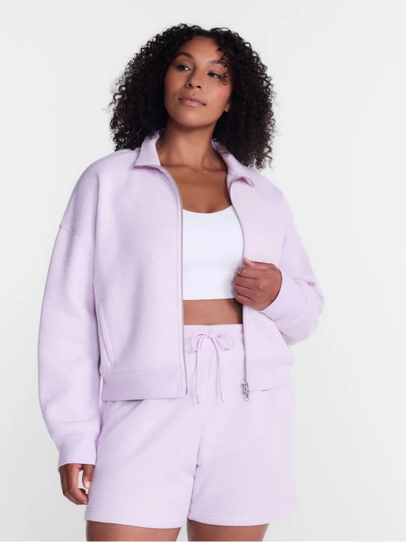 Athletic Works Women's Cropped Fleece Bomber Jacket with Long Sleeves, Sizes XS-XXL | Walmart (US)