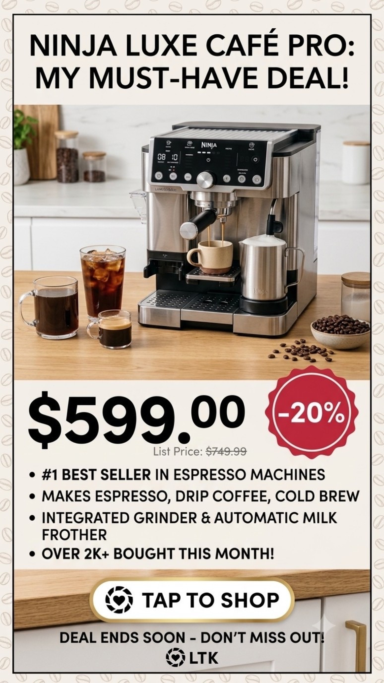 STOP WASTING MONEY AT STARBUCKS! ☕️💸 The ultimate kitchen luxury is officially on sale! The viral Ninja Luxe Café Pro Series Espresso Machine is 20% OFF for Prime Day!

Let's do the math: if you spend $7 a day on iced lattes, this machine pays for itself in less than 3 months. It's an automatic espresso machine, drip coffee maker, and cold brewer ALL IN ONE. Plus, the built-in grinder and hands-free milk frother give you perfect barista-grade microfoam at the touch of a button.

It’s marked down to $599 (was $749.99) and over 2K people bought it this month alone. Tap the link to invest in your mornings before this Prime Day deal expires! 🛒👇

@mrscharneld #LTKhome #NinjaLuxe #EspressoMachine #CoffeeBar #PrimeDayDeals #AmazonHome #CoffeeLovers #KitchenInspiration #AmazonPrimeDay