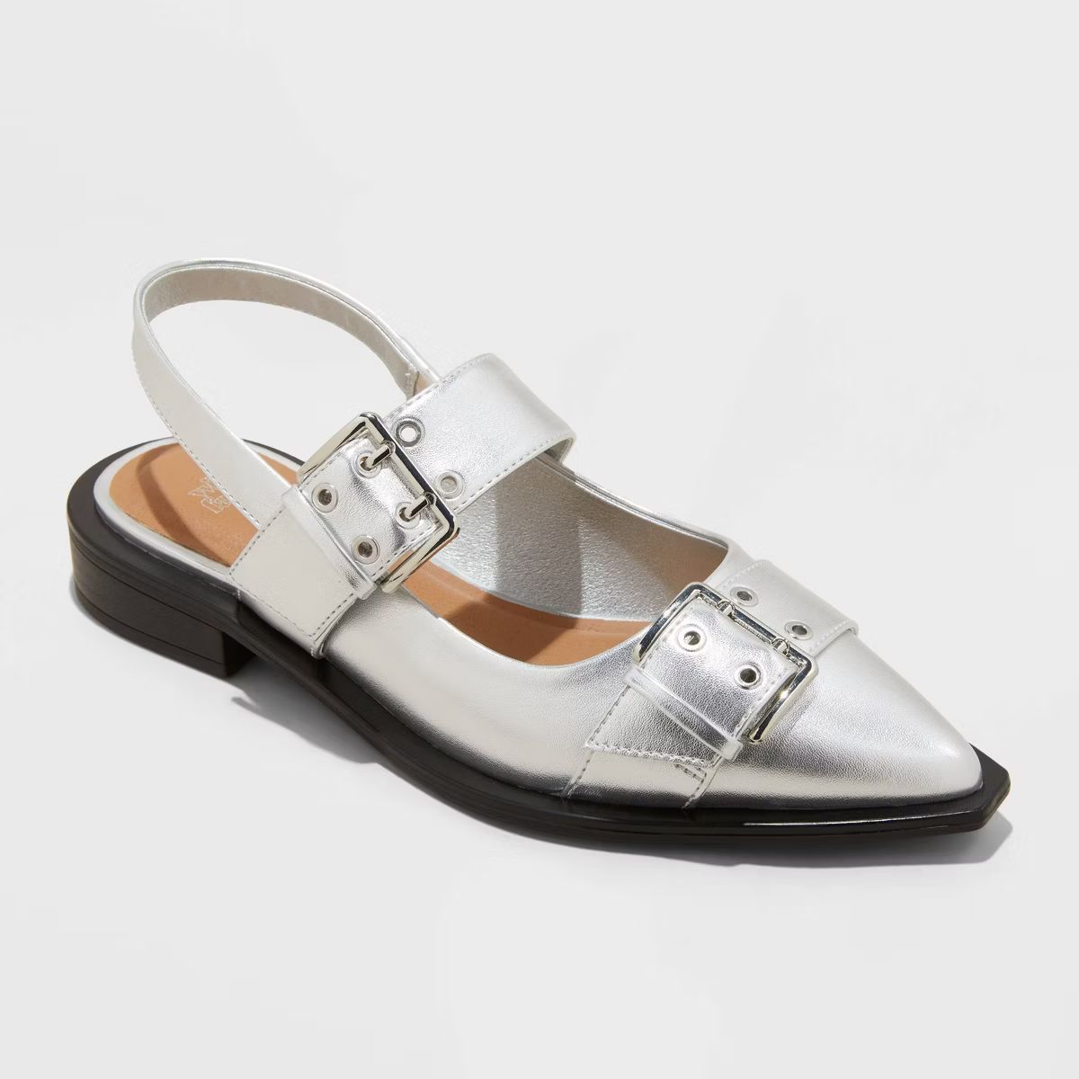 Women's Peyton Buckle Slingback Flats - Wild Fable™ Metallic Silver | Target