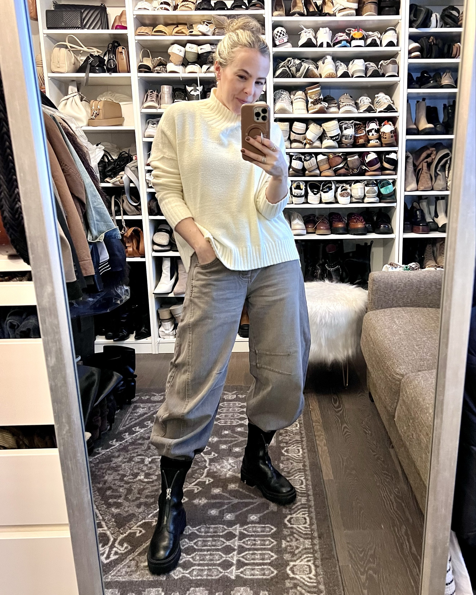 Why are my pants tucked in? If you don’t live in a cold climate, you’d think it’s a style thing, but it’s actually the salt covering all the roads and sidewalks up north. 