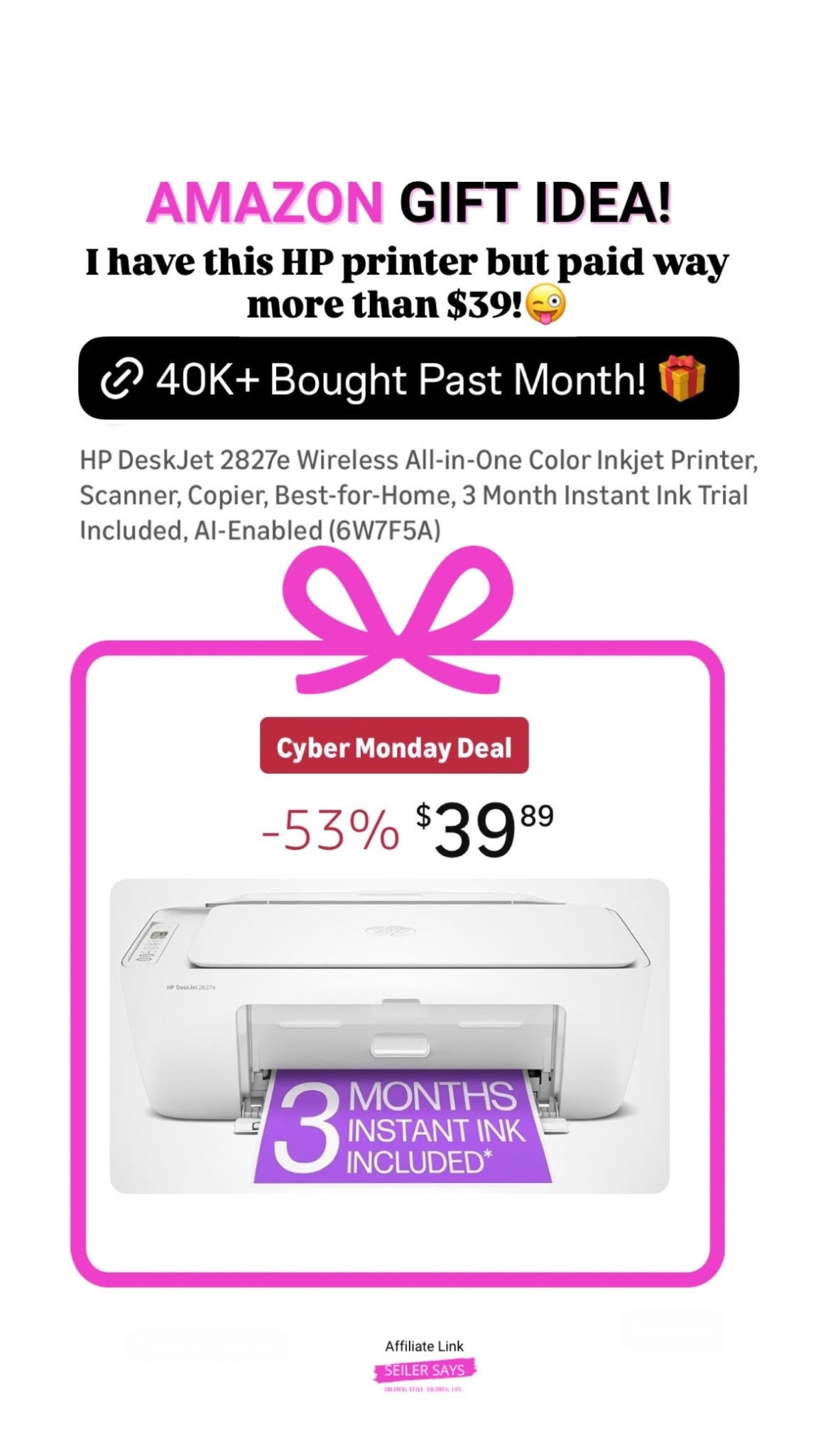 I have this HP deskjet wireless, all-in-one color inkjet printer, scanner, copier from Amazon but paid way more than $39!😜

#LTKGiftGuide #LTKHome #LTKWorkwear