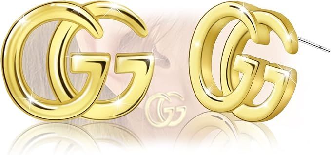 Initial G Earrings for Women - Sterling Silver Hypoallergenic Minimalist Dainty Gold Initial Lett... | Amazon (US)