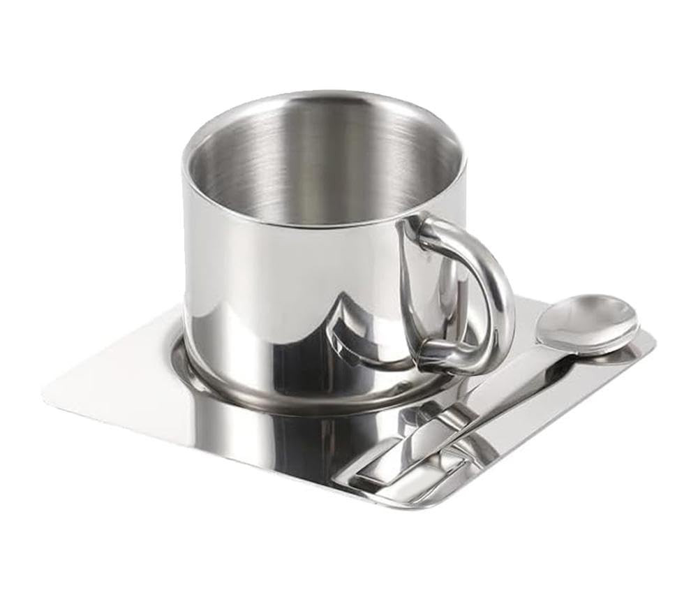 123Arts Stainless Steel Teacup Set, Small Tea Cup Coffee Mug with Saucer,5.5oz,175ml | Amazon (US)