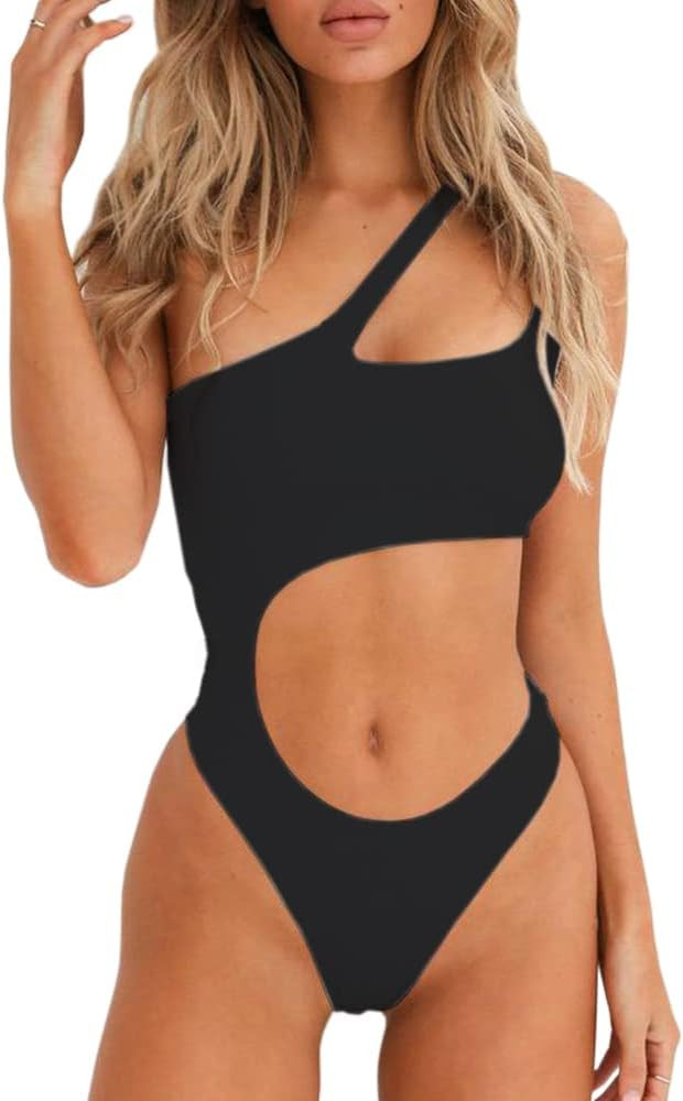 SherryDC Women's Sexy Cutout One Shoulder High Cut Cheeky One Piece Swimsuit Bathing Suit | Amazon (US)