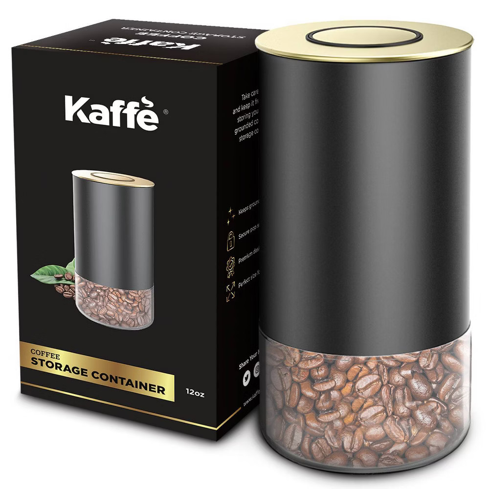 Kaffe 12oz Round Glass Coffee Storage Canister with Airtight Lid - Gold | Target