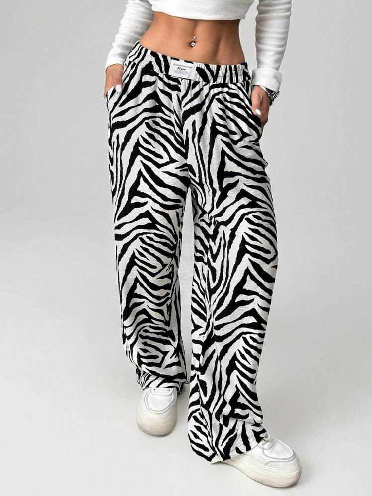 SHEIN EZwear Plus Size Zebra Print Casual Loose Pants, Spring/Summer | SHEIN