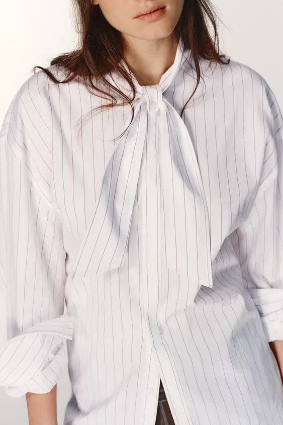 STRIPED SCARF POPLIN SHIRT | Zara US