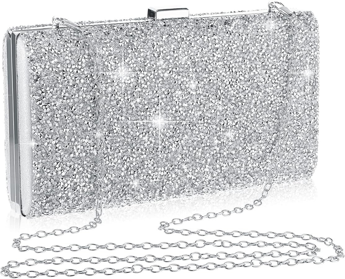 Clutch Purse Evening Bag Women Rhinestone Glitter Handbag Double Sided with Chain Crossbody Purse... | Amazon (US)