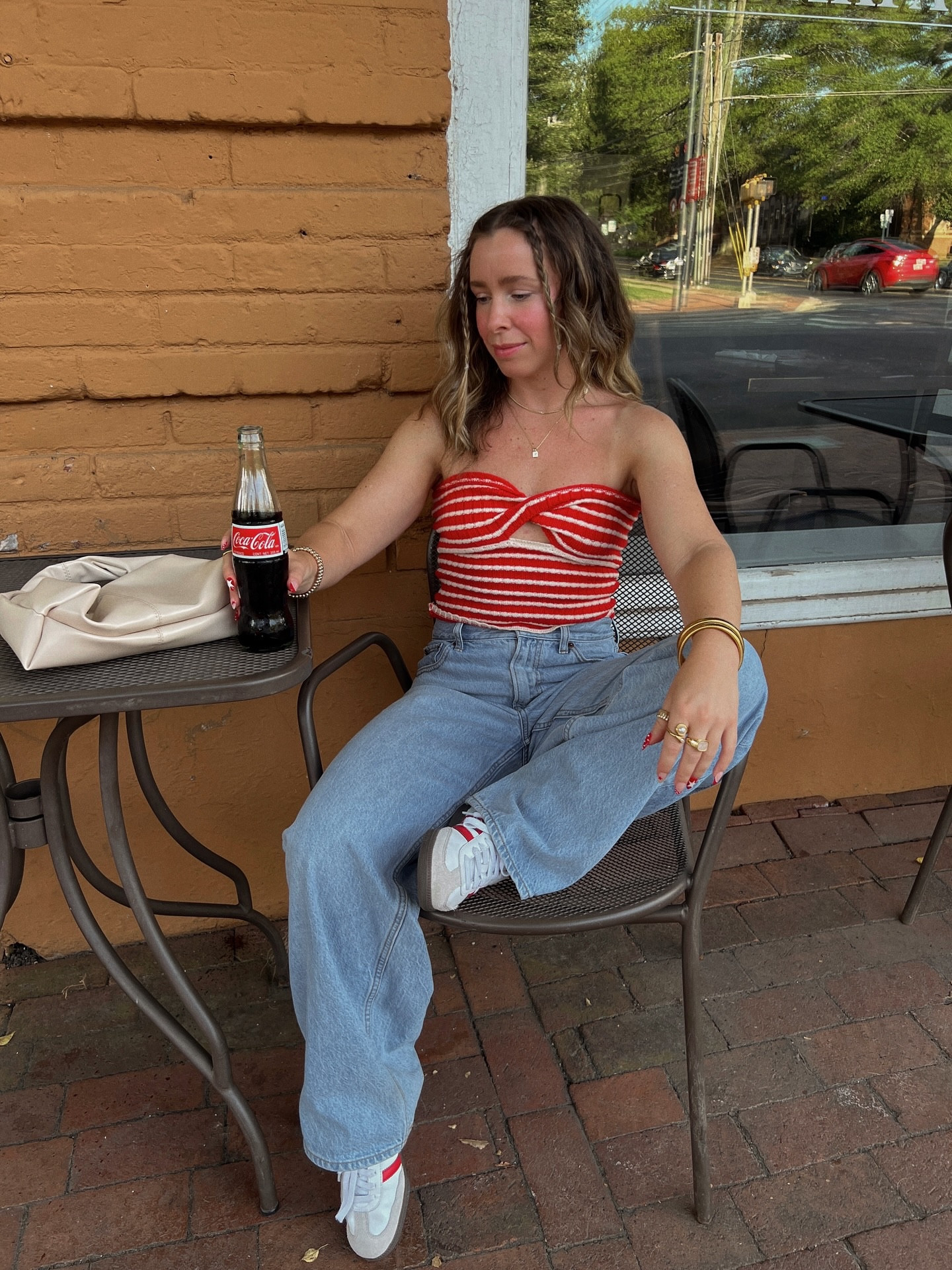 Hot summer nights, mid July 🍒🥤🍓⛽️

#ootd #summerfashion #outfitoftheday #petitefashion 
Summer outfit idea, red summer outfit, petite outfit, summer style, petite denim