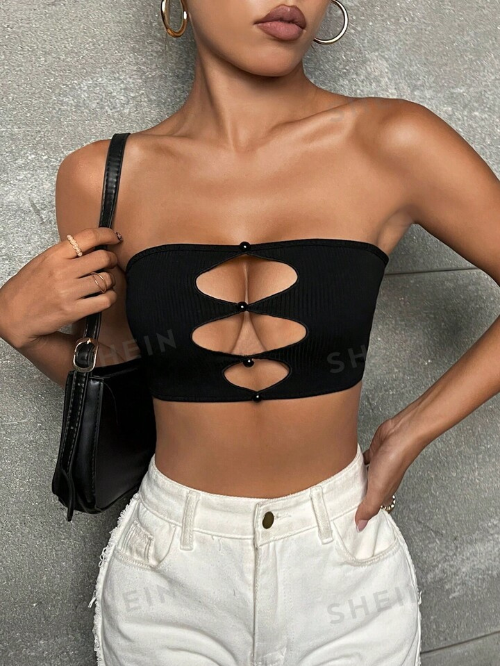 SHEIN PETITE Cut Out Front Crop Tube Crop Women Top | SHEIN