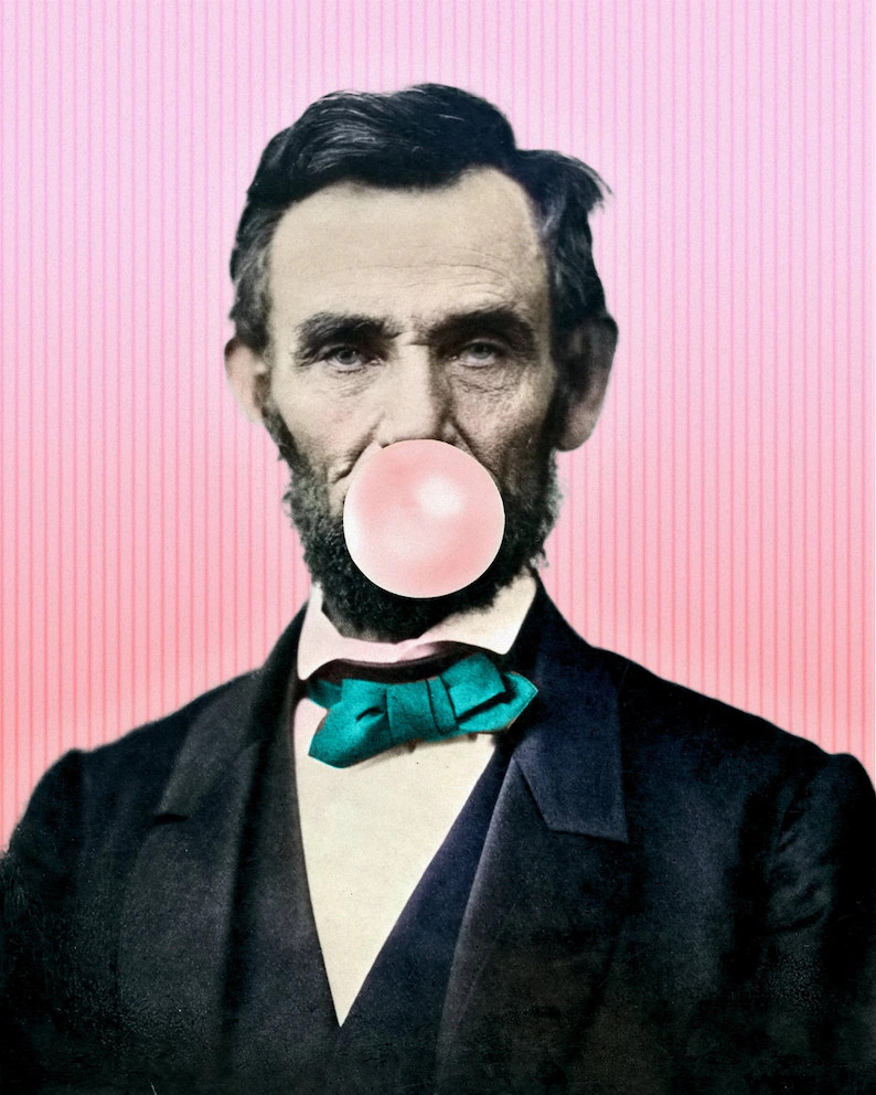 President Abraham Lincoln Bubble Gum Pop Art, Whimsical Altered Portrait, Pink Bubble Gum - Etsy | Etsy (US)