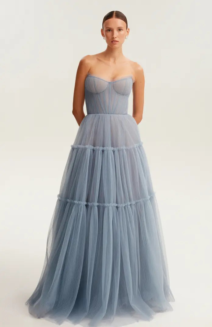 Ruffled Tulle Maxi Formal Occasion Gown in Blue | Nordstrom