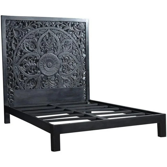 Cama Queen Floral Tallada a Mano - Negro | Walmart (US)