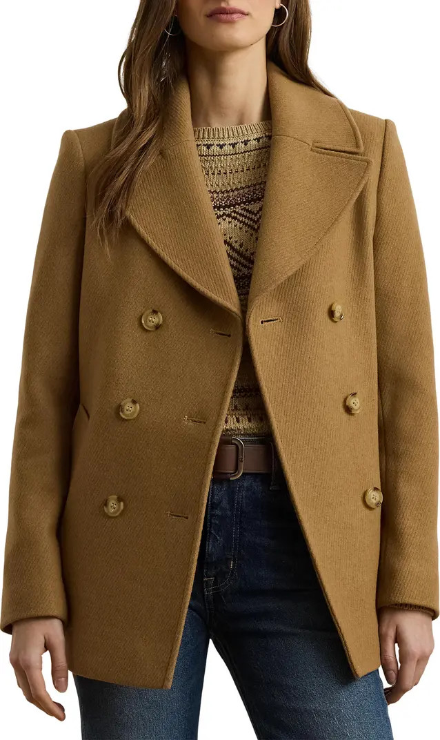 Lauren Ralph Lauren Wool Blend Twill Peacoat | Nordstrom | Nordstrom
