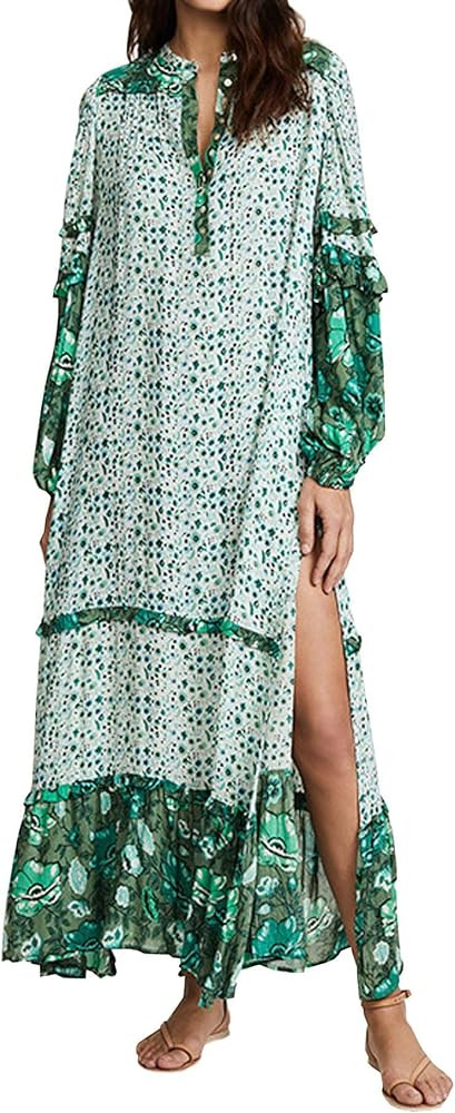 R.Vivimos Women's Long Sleeve Floral Print Bohemian Maxi Dresses with Slit | Amazon (US)